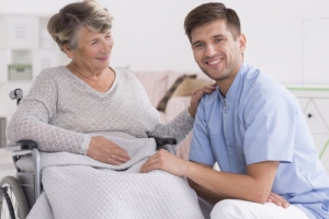 caregiver and elderly woman